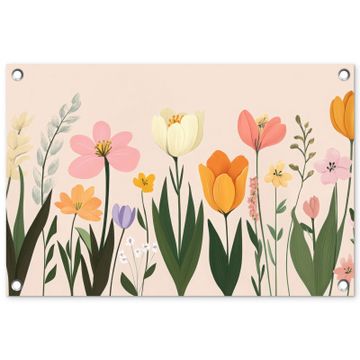Tuinposter - Pasteltinten - Bloemen - Illustratie
