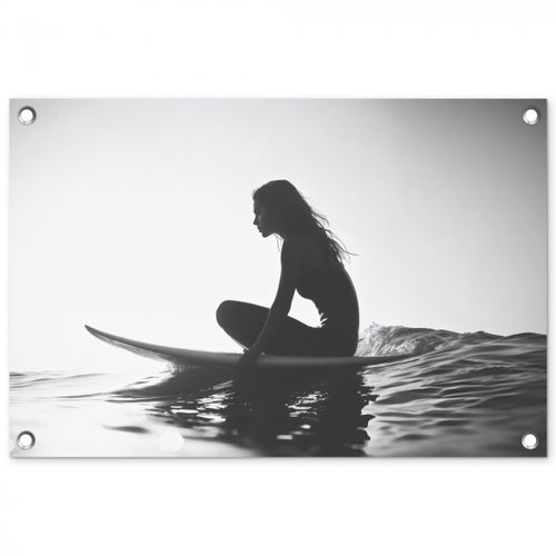 Tuinposter - Silhouet - Vrouw - Surfplank - Water