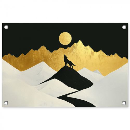 Tuinposter - Wolf - Bergen - Maan - Zwart