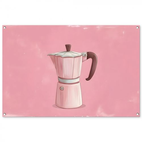 Tuinposter - Roze - Mokkapot - Illustratie - Koffie