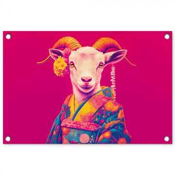 Tuinposter - Geit - Hoorns - Kimono - Kleurrijk