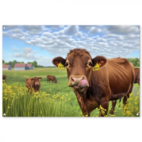 Tuinposter - Koe - Weide - Bloemen