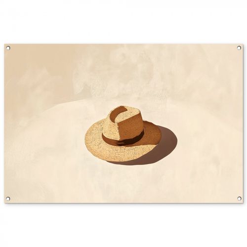 Tuinposter - Hoed - Minimalistisch - Schaduw - Beige