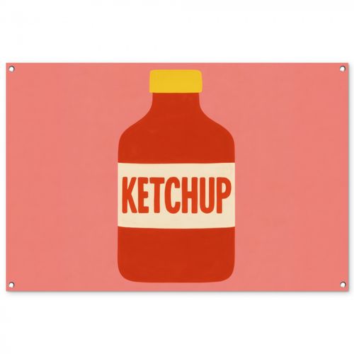 Tuinposter - Ketchup - Fles - Rood - Minimalistisch