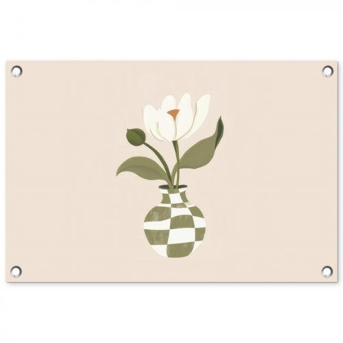 Tuinposter - Vaas - Geruit - Bloem - Groen