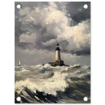 Tuinposter - Vuurtoren - Golven - Storm