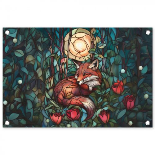Tuinposter - Vos - Mozaïek - Bos - Maan