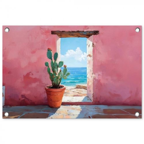 Tuinposter - Zee - Roze - Cactus