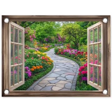 Doorkijk - Bloemen - Tuinpad - Natuur - Raam