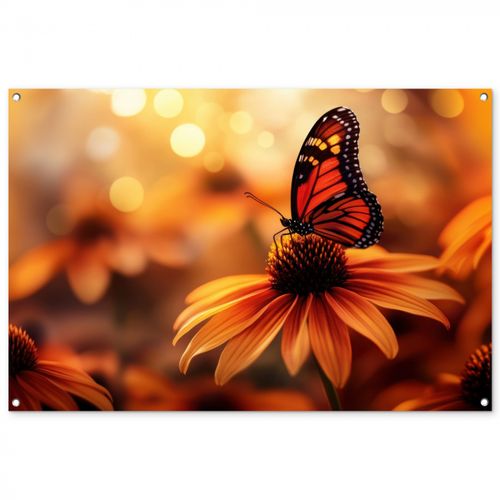 Tuinposter - Vlinder - Bloemen - Oranje