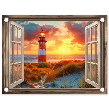Doorkijk - Raam - Vuurtoren - Zonsondergang - Strand