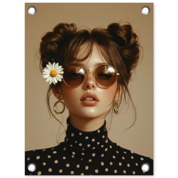Tuinposter - Vrouw - Beige - Bloem - Modern - Portret