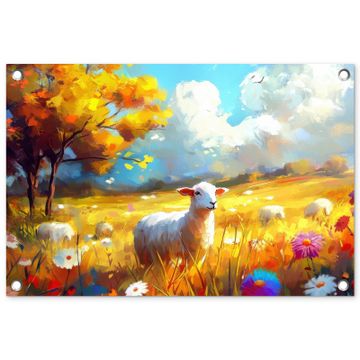 Tuinposter - Schaap - Weide - Bloemen