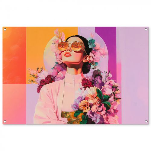 Tuinposter - Portret - Vrouw - Abstract - Bloemen