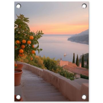 Tuinposter - Middelandse zee - Sinaasappel - Heuvels - Zee