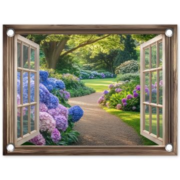 Doorkijk - Tuin - Raam - Hortensia - Bloemen