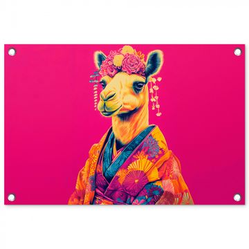 Tuinposter - Kameel - Bloemen - Kimono - Waaiers