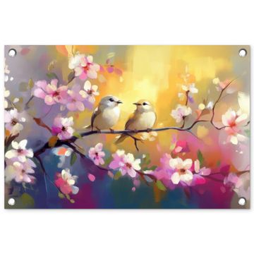 Tuinposter - Vogels - Bloemen - Roze