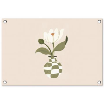 Tuinposter - Vaas - Geruit - Bloem - Groen