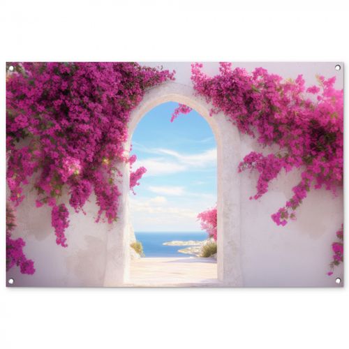 Tuinposter - Zee - Roze - Bloemen - Poort