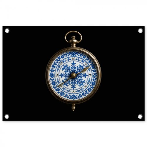 Tuinposter - Kompas - Delfts blauw - Zwart