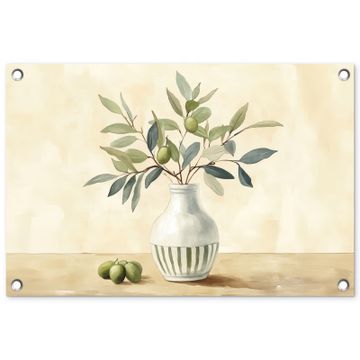 Tuinposter - Vaas - Keramiek - Olijftakken