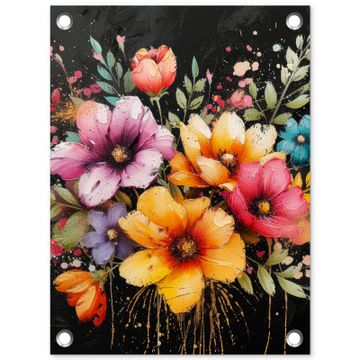 Tuinposter - Bloemenpracht op Zwarte Achtergrond