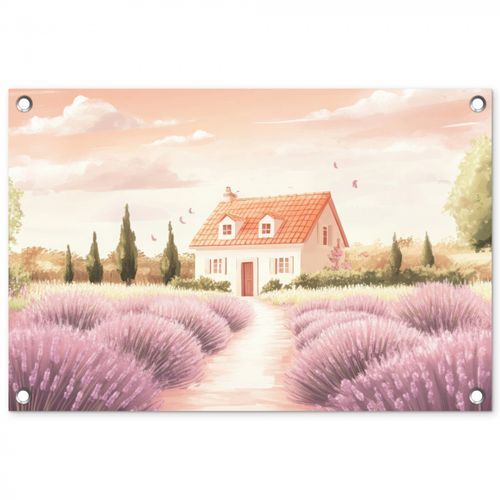 Tuinposter - Lavendelveld - Huis - Paars