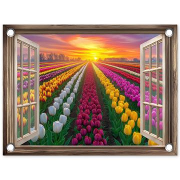 Doorkijk - Bloemen - Tulpen - Kleurrijk - Zonsondergang