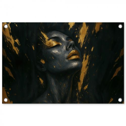 Tuinposter - Gezicht - Vrouw - Verfspatten - Abstract