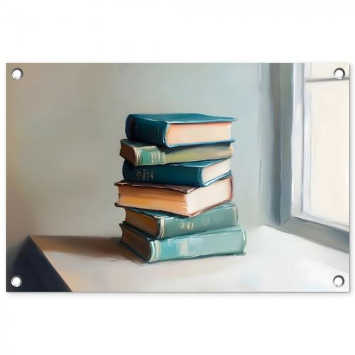 Tuinposter - Stapel - Boeken - Groen - Daglicht