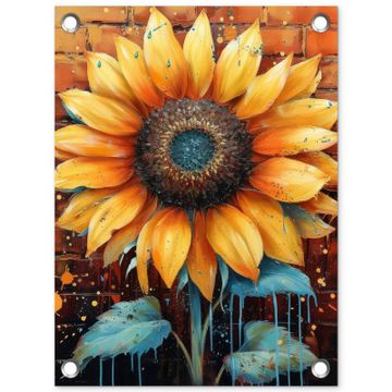 Tuinposter - Zonnebloem op Bakstenen Muur
