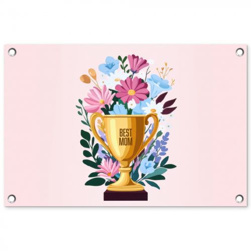 Tuinposter - Trofee - Best Mom - Bloemen - Kleurrijk