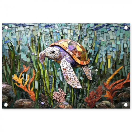 Tuinposter - Schildpad - Zeewier - Mozaïek