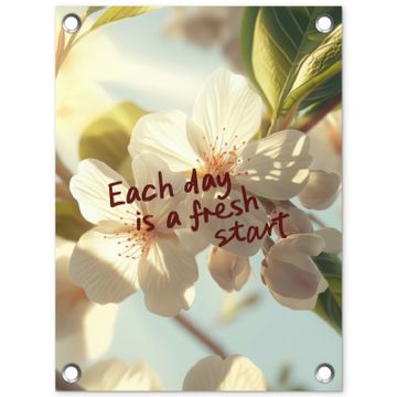 Tuinposter - Bloesems - Zonlicht - Quote - Wit