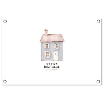 Tuinposter - Lichtblauw - Huisje - Mama - Tekst