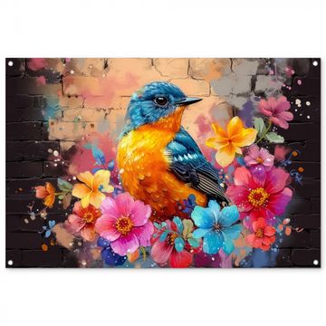 Tuinposter - Vogel in Bloemenpracht