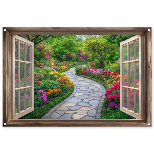 Doorkijk - Bloemen - Tuinpad - Natuur - Raam