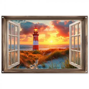 Doorkijk - Raam - Vuurtoren - Zonsondergang - Strand