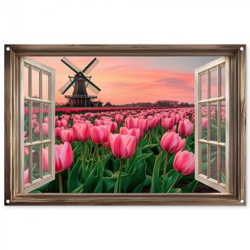 Doorkijk - Tulpen - Bloemen - Molen - Raam