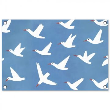 Tuinposter - Vogels - Wit - Patroon