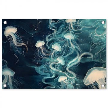 Tuinposter - Kwallen - Zee - Wit - Golven