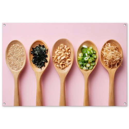 Tuinposter - Ingrediënten - Lepels - Hout - Roze