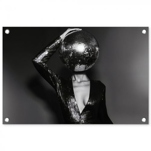 Tuinposter - Discobal - Gezicht - Glamour - Zwart