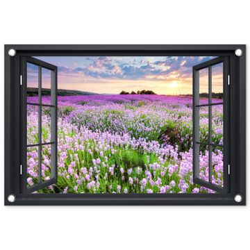 Uitzicht op Lavendelveld bij Zonsondergang