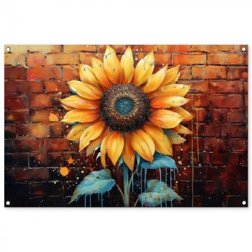Tuinposter - Zonnebloem op Bakstenen Muur
