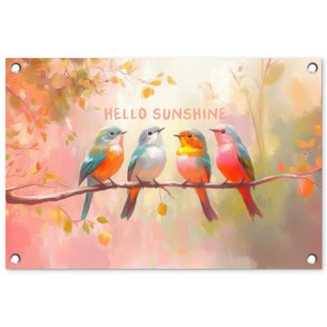 Tuinposter - Vogels - Tak - Quote - Roze