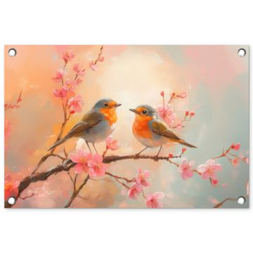 Tuinposter - Roodborstjes - Sierlijk - Bloesemtak