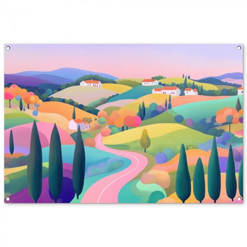 Landschap - Paars - Pastel - Huizen