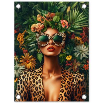Tuinposter - Vrouw - Panterprint - Jungle - Natuur - Luxe